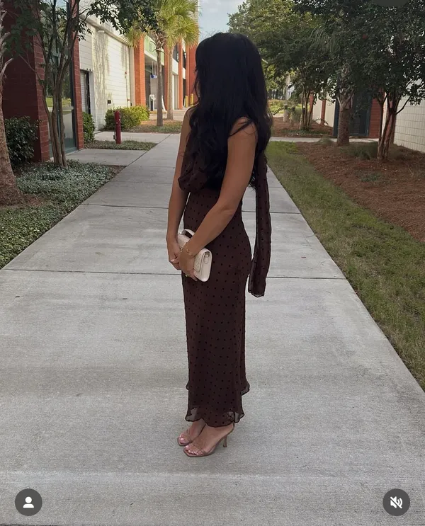 Zara Elegant Brown Polka Dot Halter scarf Dress evening party holiday - Image 13