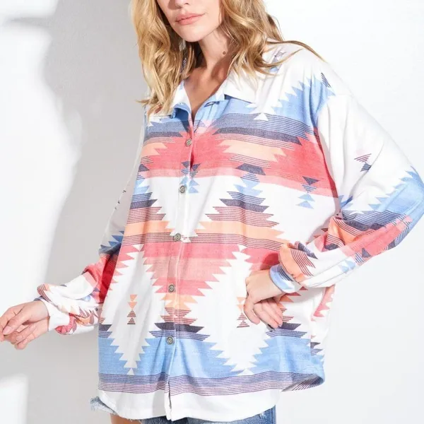 NWT Phil Love Small Tribal Print Shacket Oversized Button Up Aztec Boho Jacket - Image 5