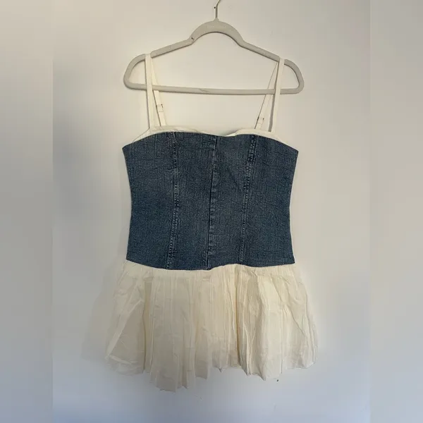 Show Me Your Mumu Tiffany Skort Mini Dress size XL denim cream voile nwot - Image 8