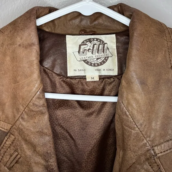 [G-III Global Identity] Vintage Brown Bomber Leather Jacket-Medium - Image 7