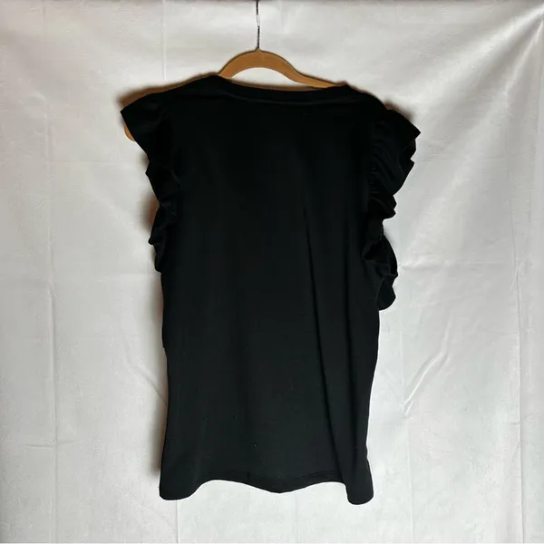 NWT Drew Black Jersey Knit Crewneck‎ Ruffle Sleeve Blouse Top Shirt Size Medium - Image 2