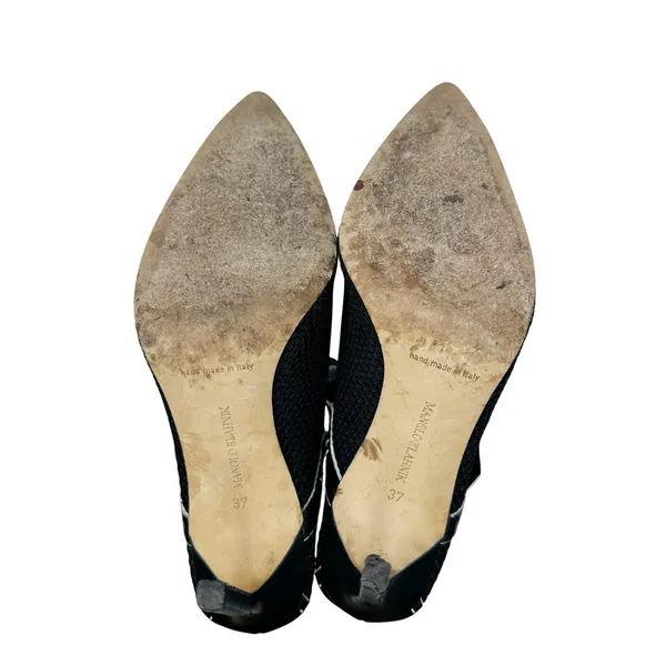 Manolo Blahnik Black Mesh Mary Jane Pumps Size 37 - Image 7
