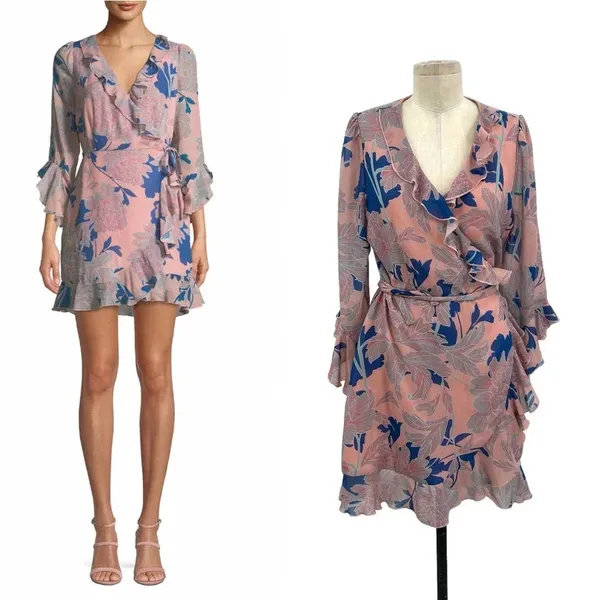 Red Carter Tessa Floral-Print Wrap Dress Pink Blue‎ Size Large - Image 2