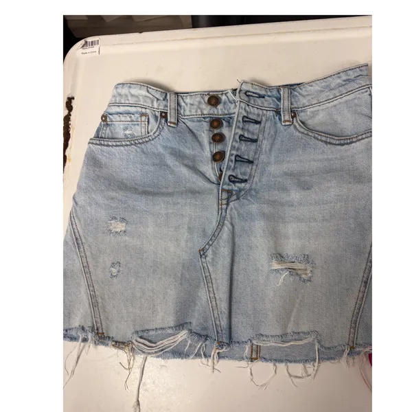 Free People We‎ The Free Distressed Denim Mini Skirt Light Wash Button Fly 26 - Image 2
