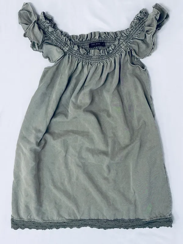 Smocked Off Shoulder Mini Dress - Army Green - S - Image 11