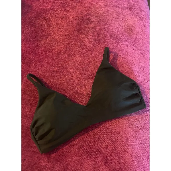 QUINCE Italian V Neck Bikini Top MINIMALIST Adjustable Size Large L Black - Image 4