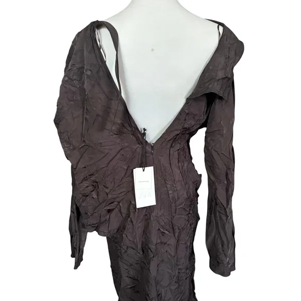 ZARA NWT Brown Crinkle Jacquard Maxi Dress Sz M Avant Garde Dark Romantic - Image 4