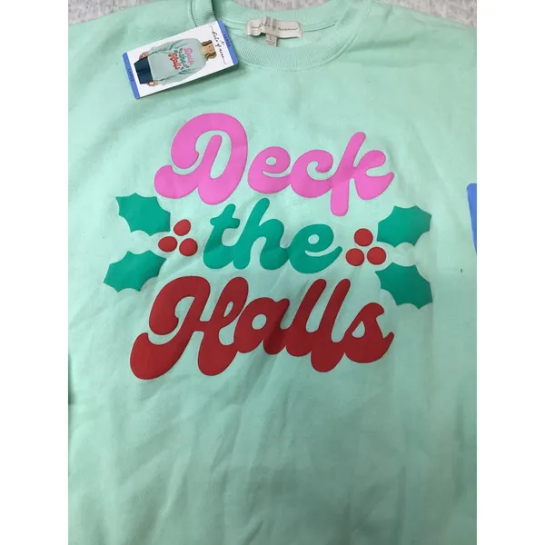 State of Mine Womens Deck the Halls Christmas Sweatshirt‎ Mint Green Large NWT - Image 2