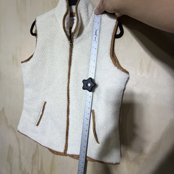 Old Navy Sherpa Fleece Vest Womens Large‎ Cream Brown Full Zip Cozy Warm - Image 6