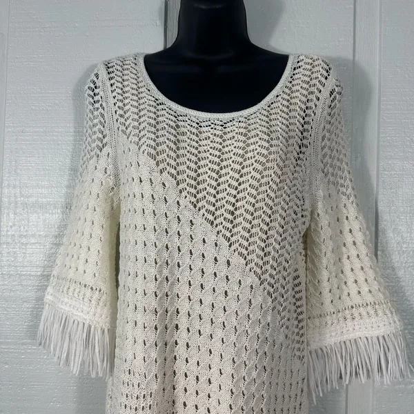 Nic + Zoe Womens Beach Strool Knit Fringe Casual Dress Ivory Size Small NWT - Image 4