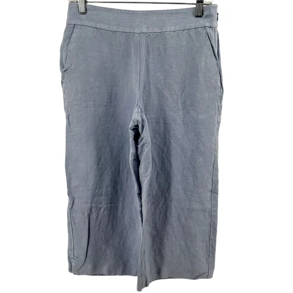 Ann Taylor LOFT Linen Culotte Wide Leg Crop Pants Side Zip Slash Pockets Blue 2 - Image 2