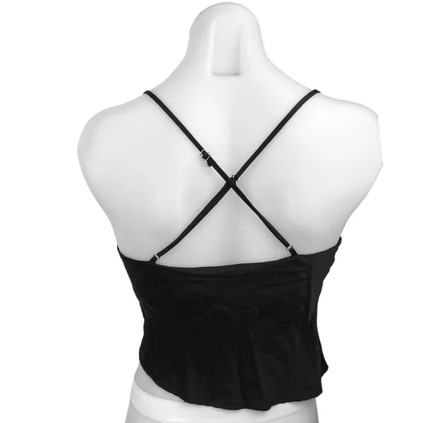 Zara Black Silky Satin Spaghetti Strap Cowl Neck Camisole Crop Tank Top Size S - Image 2