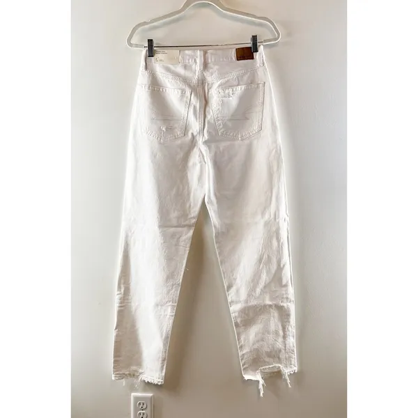 American Eagle Highest Rise Distressed Baggy Straight Leg Jeans White 2 - Image 5