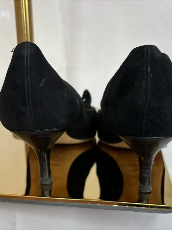 Black Suede Pointed-Toe Tassel Kitten Heel - Image 4