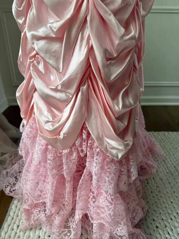 Vintage 80s Loralie Pink Southern Belle Bo Peep Prom Dress Gown XS - Image 9