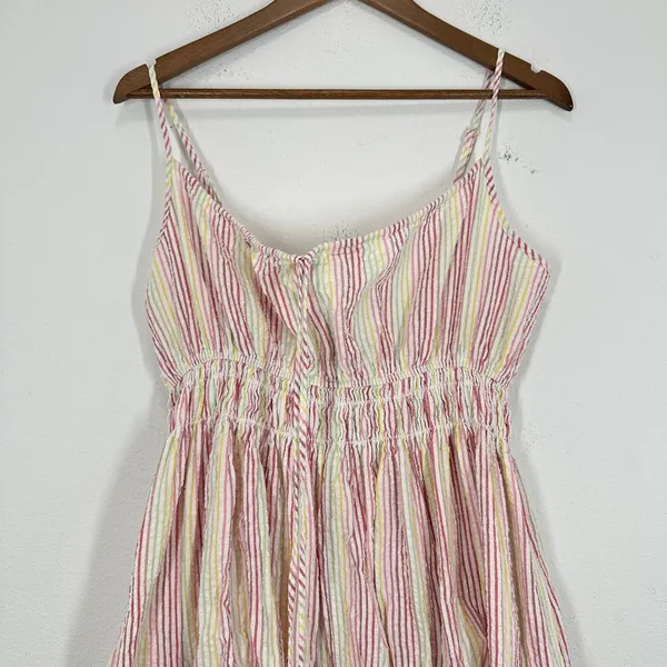 Maison Me Chrissy Dress Striped Rainbow Seersucker Sundress Midi Dress Babymoon - Image 5
