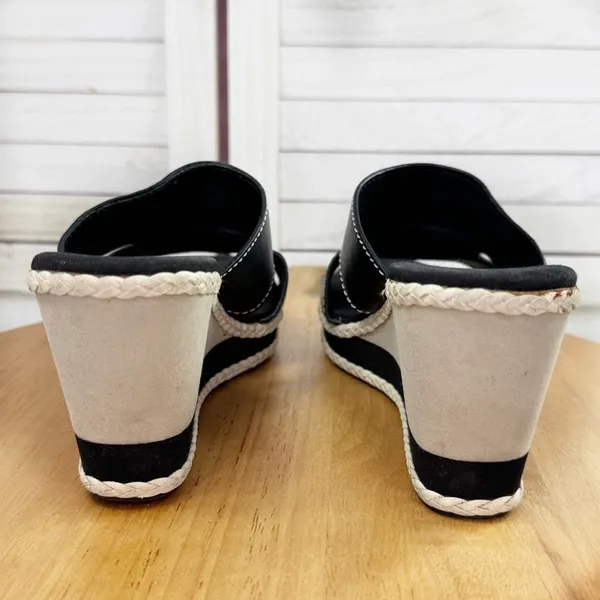 Tommy Bahama Kamala Wedge‎ Heel Leather Slide Sandals Black White 9 - Image 6