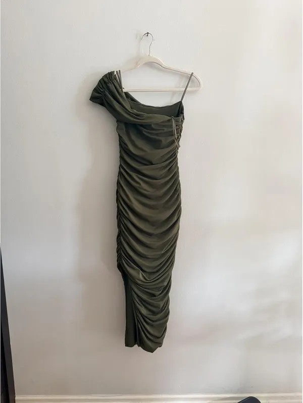 Elliatt Miley Ruched Green Khaki Dress - Image 7