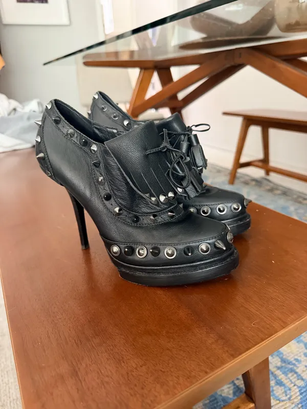 Jeffrey Campbell braveheart black leather studded platform goth metal booties 9 - Image 19