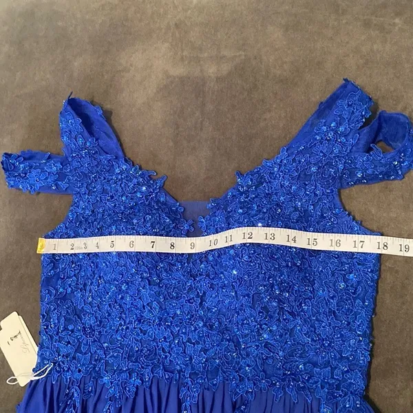 Women’s Blue A-Line Lace Appliqué Bridesmaid Party Dress Leg Slit Size 10 NWT - Image 9