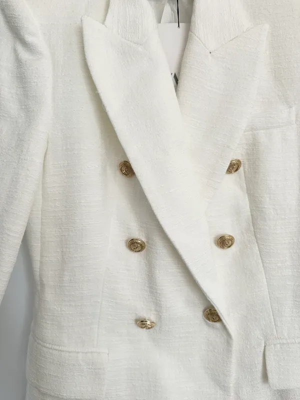 Zara blazer jacket textured double breasted white golden buttons office casual - Image 7