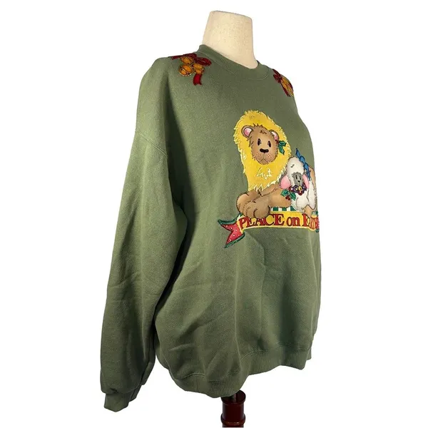 Lee Ugly Christmas Sweatshirt | Vintage "Peace on Earth" Lion & Lamb | Size XL - Image 4