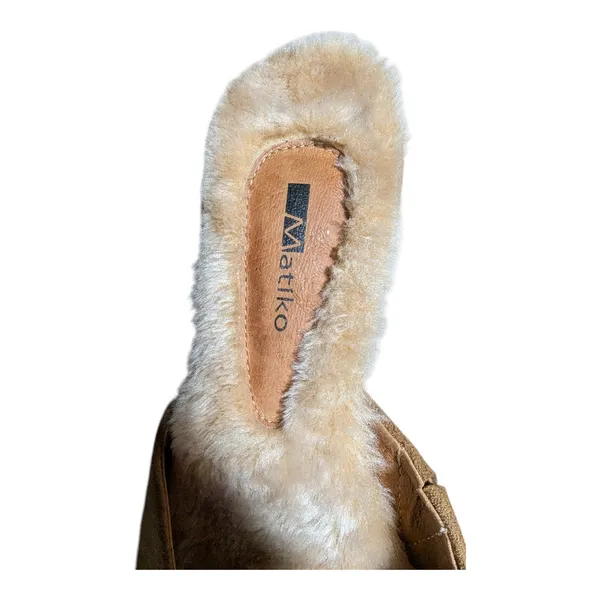 Anthropologie Matiko Camel Tan Suede Shearling Lined Square Toe Mules 36 5.5 - Image 4
