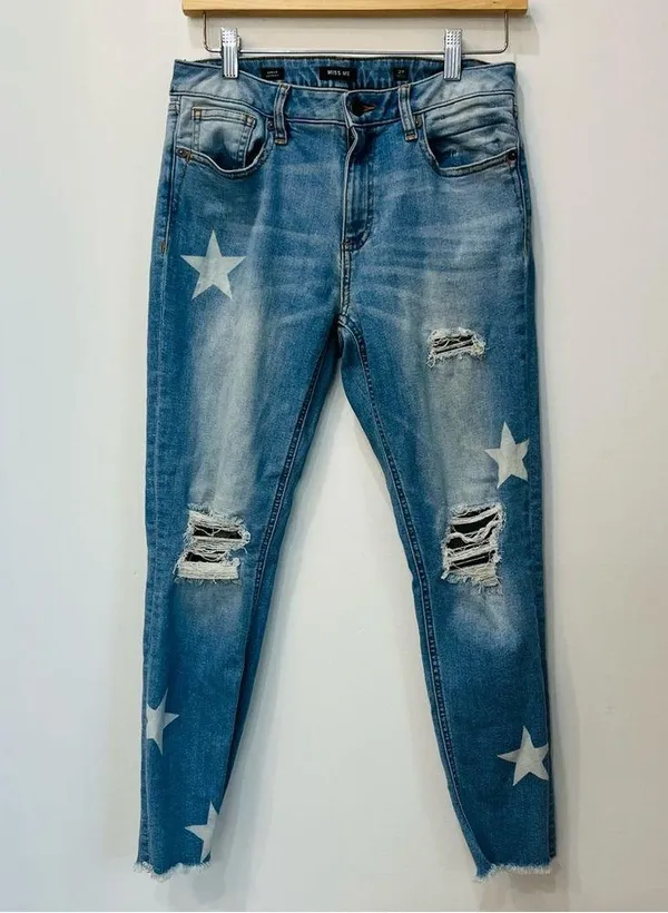 Miss Me High Rise Distressed Star Printed Mom Jeans Rise ankle skinny 29 - Image 8