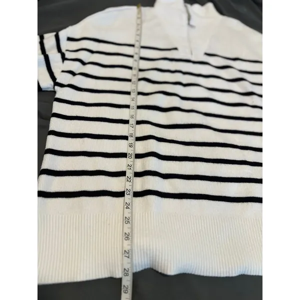 Zesica Nautical Preppy Quarter Zip Pullover Sweater Sz:XL White Striped nautical - Image 4