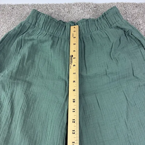 Gap Gauze Wide Leg Pants Womens‎ S Green Cotton Pull On Elastic Waist Lagenlook - Image 6