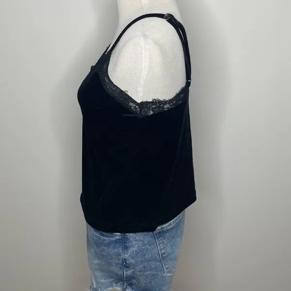 Forever 21- Black Velvet V-Neck with Lace Accent Top - Image 2