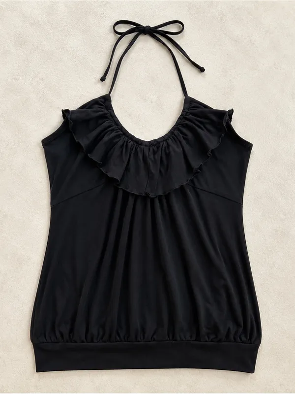 Victoria's Secret Bra Tops Black Ruffle Halter Cami Built-In Bra Bubble Hem Y2K XL - Image 2