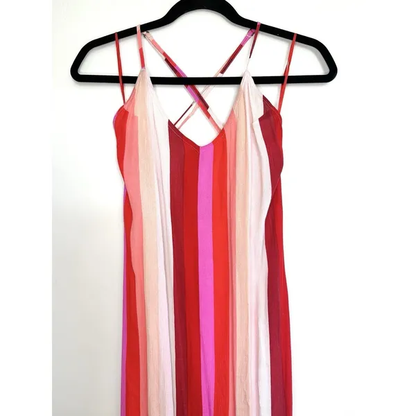 Billabong Wanna Be Around Maxi Dress XS Red Pink High Slit‎ NWT Beach Cover Up - Image 4