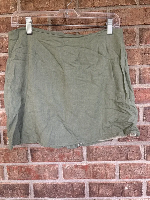 Blue Rain Olive Green Embroidered Button-Front Mini Skirt - Image 3
