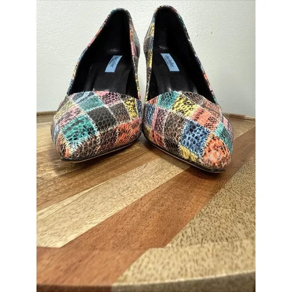 Dee Keller Pumps Multi Color Snake Skin Embossed Pointed Toe Italy Sz.40 Leather - Image 8