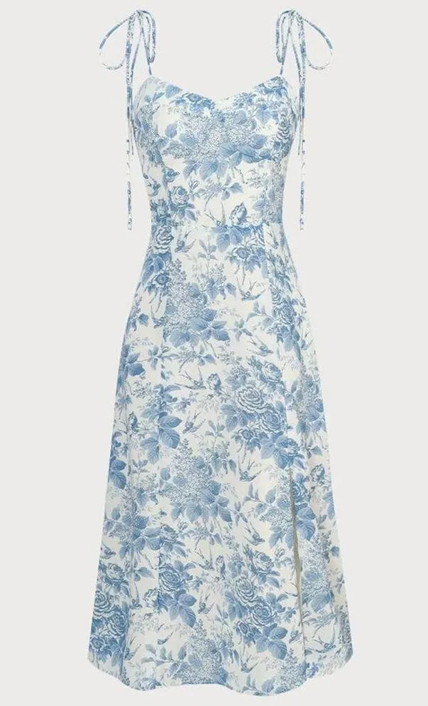 RIHOAS The Blue Sweetheart Neck Shirred Midi Dress M - Image 5