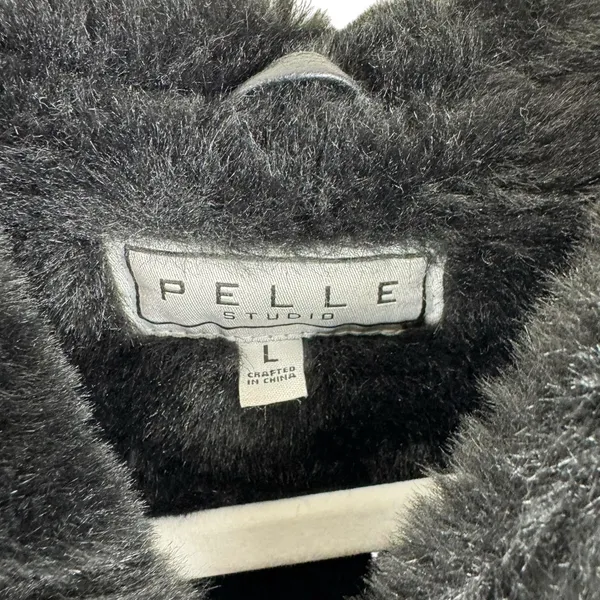 PELLE Black Genuine Leather Hooded Belted Faux Fur Lined Full Zip Jacket‎ Size L - Image 8