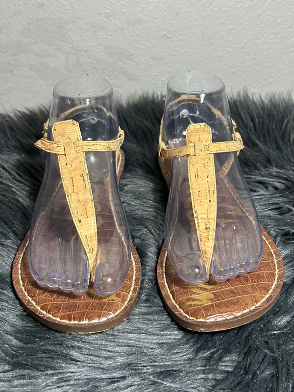 Sam Edelman Gigi Slingback Cork Brown Leather Sandals Size 8.5 - Image 4