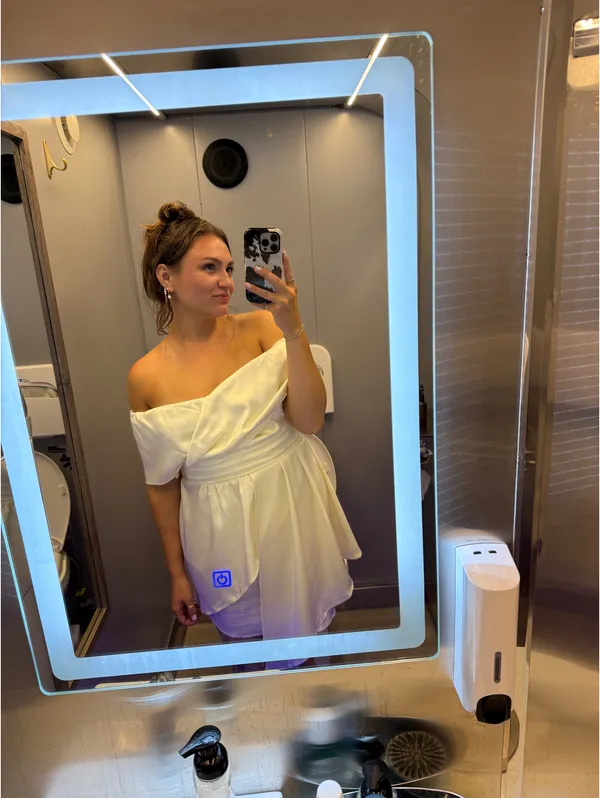 Always Celebrating Lulus Satin Ivory Dress Off Shoulder - Image 5
