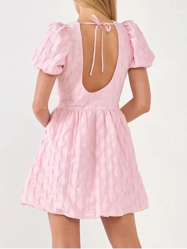 English Factory Textured Balloon Sleeves Bubble Hem Mini Dress Pink - Image 4