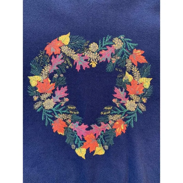 Lee Vtg Sweatshirt Women Medium Fall Autumn Leaves Heart‎ Wreath Grandmacore Granny - Image 3