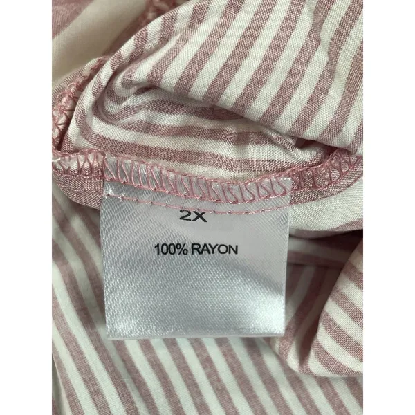 Jane & Delancey Womens 2X Pink White Striped Rayon Blouse Roll Tab High Low Top - Image 8