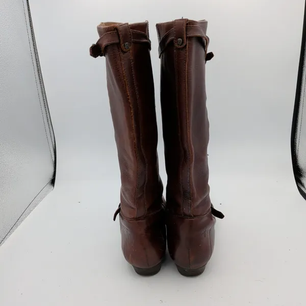 Frye Bonnie Dark Brown Leather Riding Boots Women‎ 7M 77985 Round Toe Low Heel - Image 5