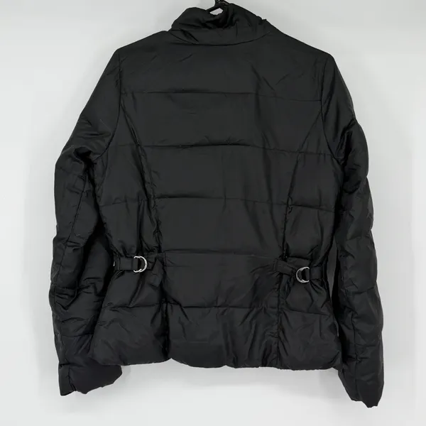Eddie Bauer Women's Goose Down‎ Puffer Jacket Medium Black Quilted Snap Front - Image 2