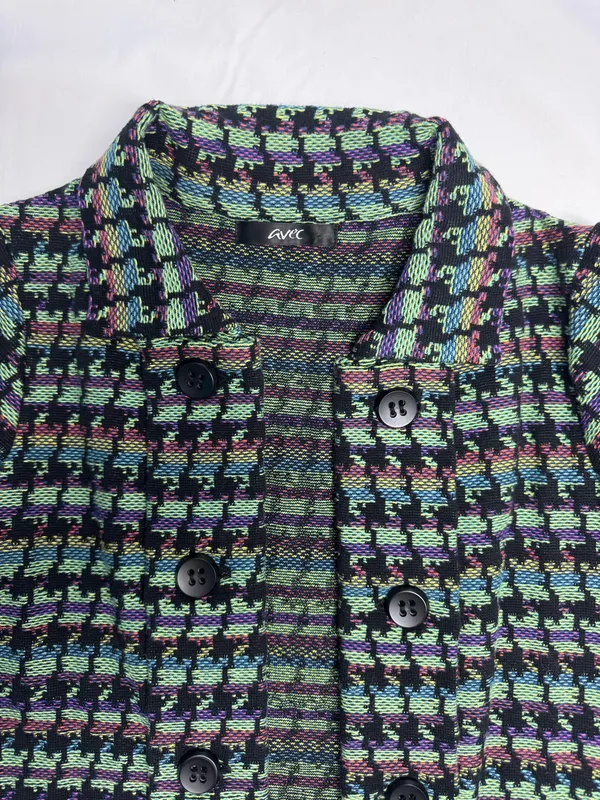 Naven AVEC Vintage-Style Multicolor Pixelated Woven Knit Button-Up Jacket - Image 10