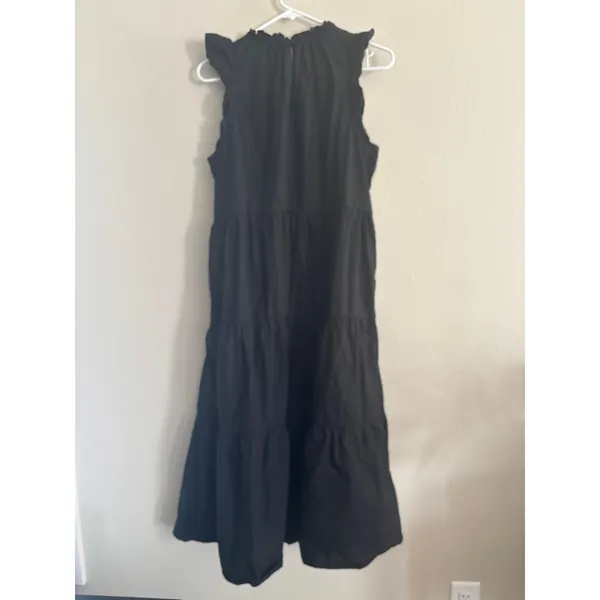 J Crew Cotton Poplin Maxi Dress Womens Medium Black Ruffle Classic Career Ruffle - Image 3
