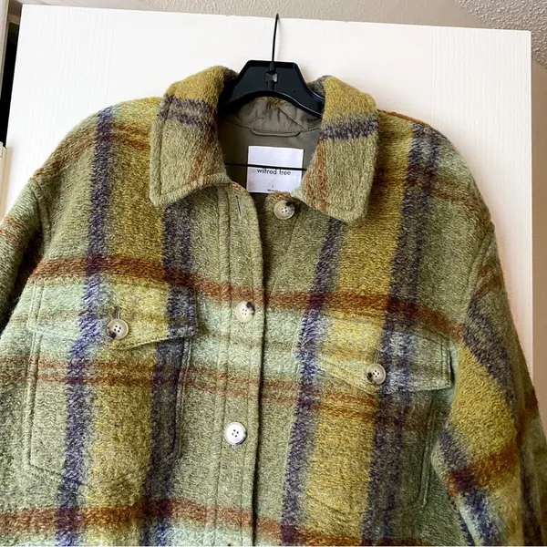 Jacket Ganna Shirt Shacket Fuzzy Wool Plaid Prairie Sage Mint L GUC - Image 6