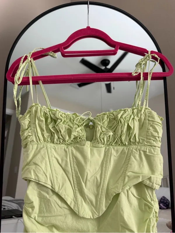Oh Polly sunshine retreat strappy corset mini dress lime green size 6 - Image 3