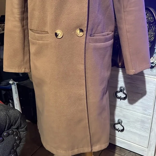 Boohoo Classic Tan Double-Breasted Coat size Small made in Italy - Image 3