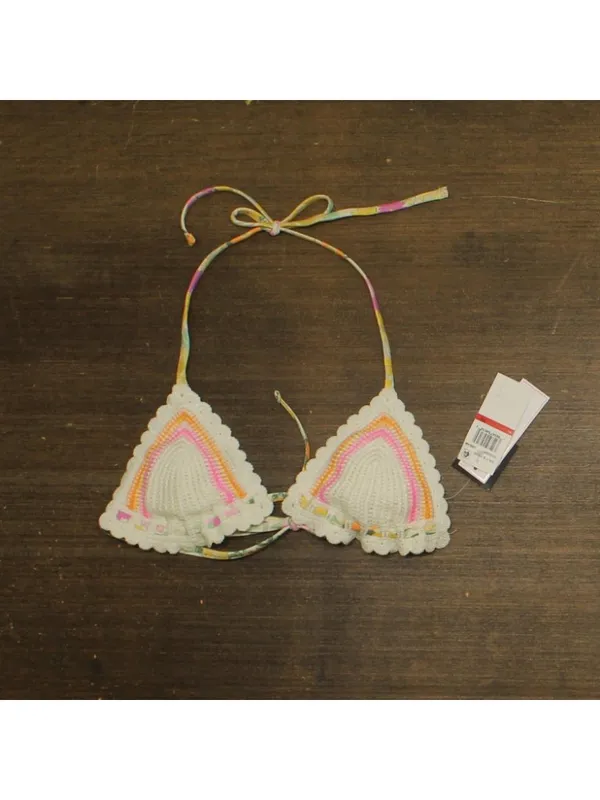 NWT Salt + Cove Juniors Crochet Halter Triangle Bikini Top Cream Off White XS - Image 4